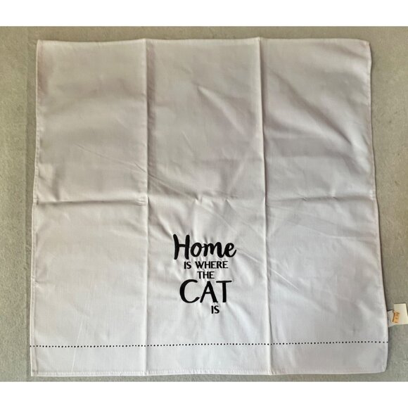 Ganz Home Is Where The Cat Is B&W Linen Blend Tea Towel Embroider 24" NWT Gift - Picture 2 of 6